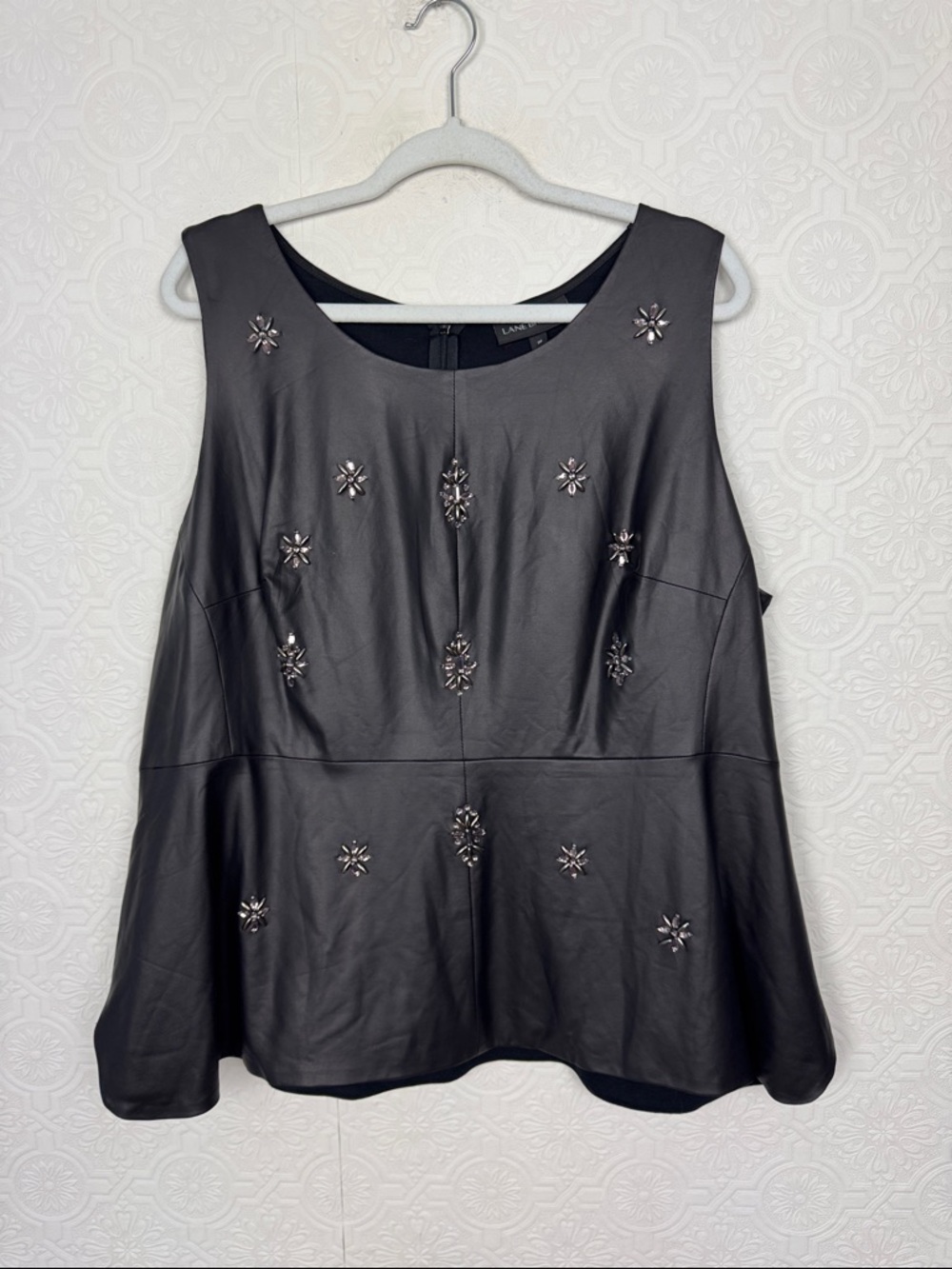 Lane Bryant Embellished Faux Leather Top Women’s Size 20 Black Sleeveless Peplum